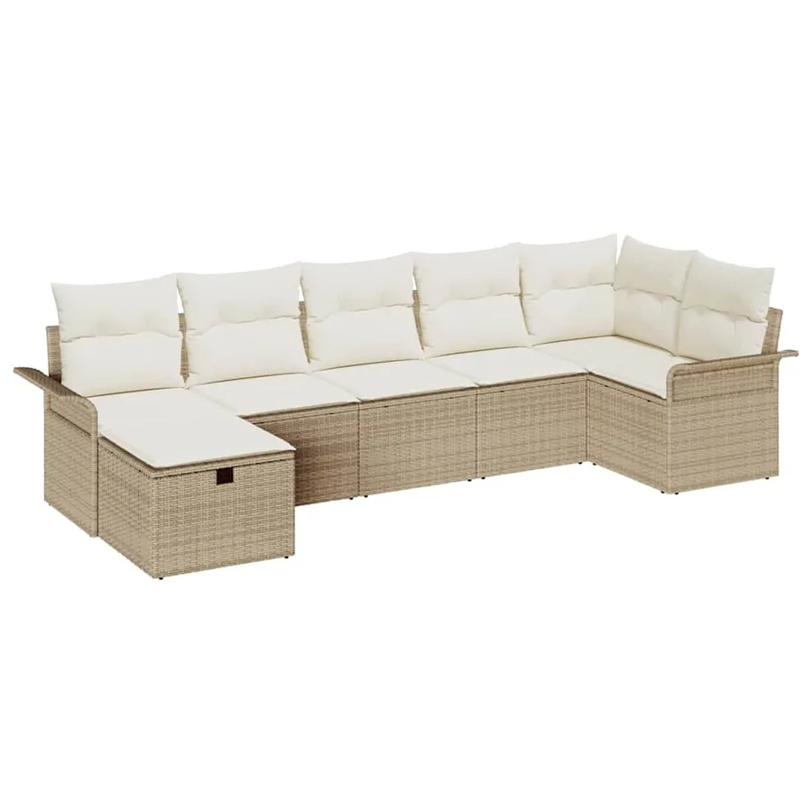 Ensemble de canapé de jardin 7 pcs Beige et crème polyrotin - 2