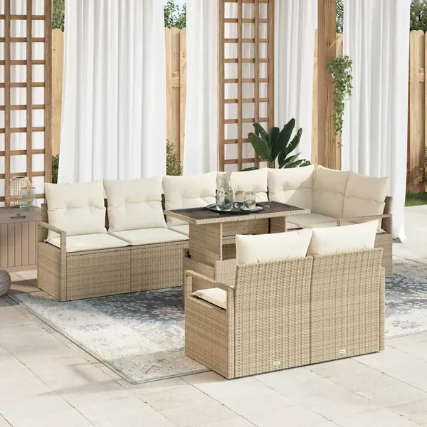 Ensemble de canapé de jardin 9 pcs Beige et crème polyrotin