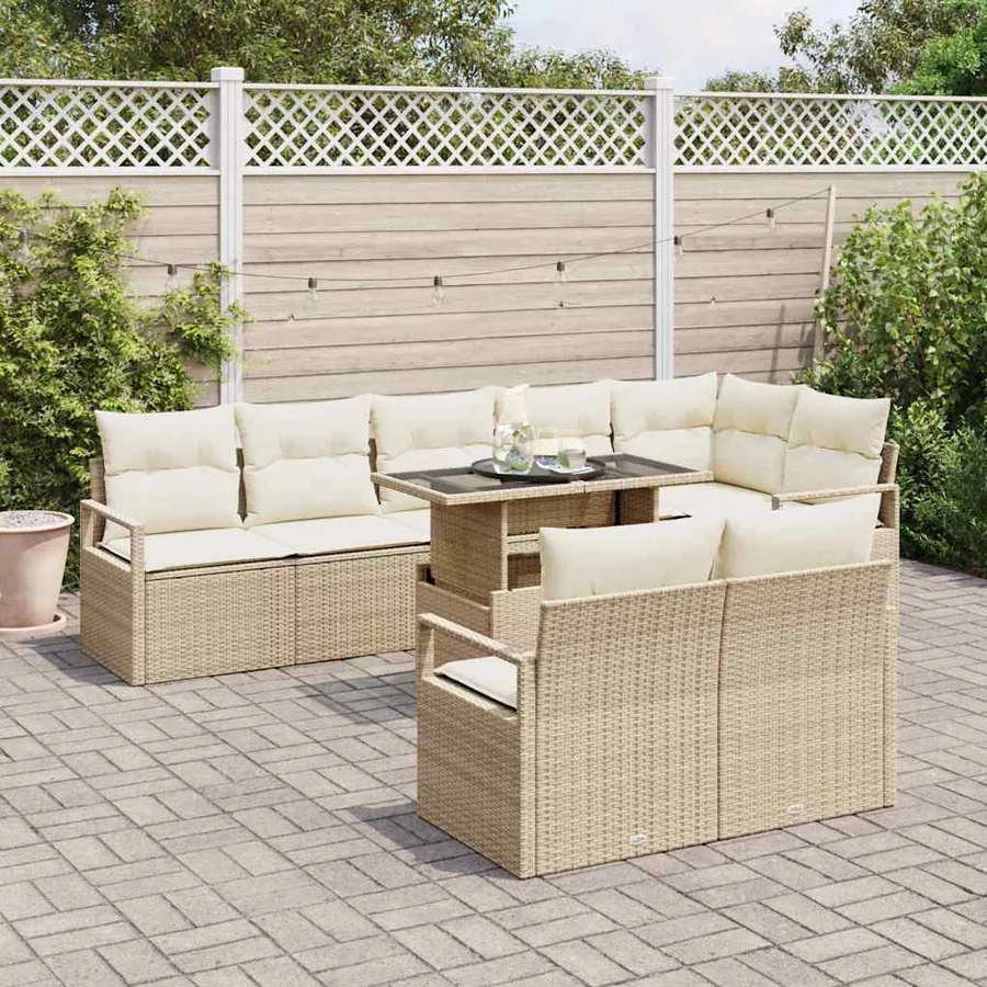 Ensemble de canapé de jardin 9 pcs Beige et crème polyrotin - 3