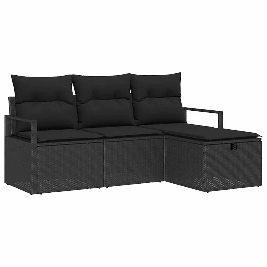 Ensemble de Canapés avec coussin 4 pcs Noir polyrotin - 2