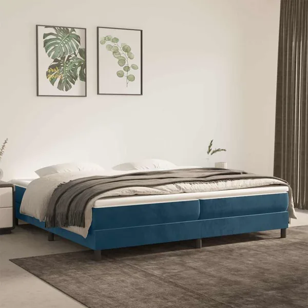 Sommier à lattes de lit et matelas Bleu foncé 200x200cm Velours