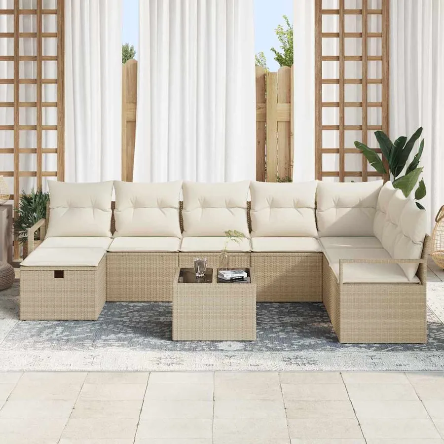 Ensemble de Canapés avec coussin 9 pcs Beige et crème polyrotin - 3