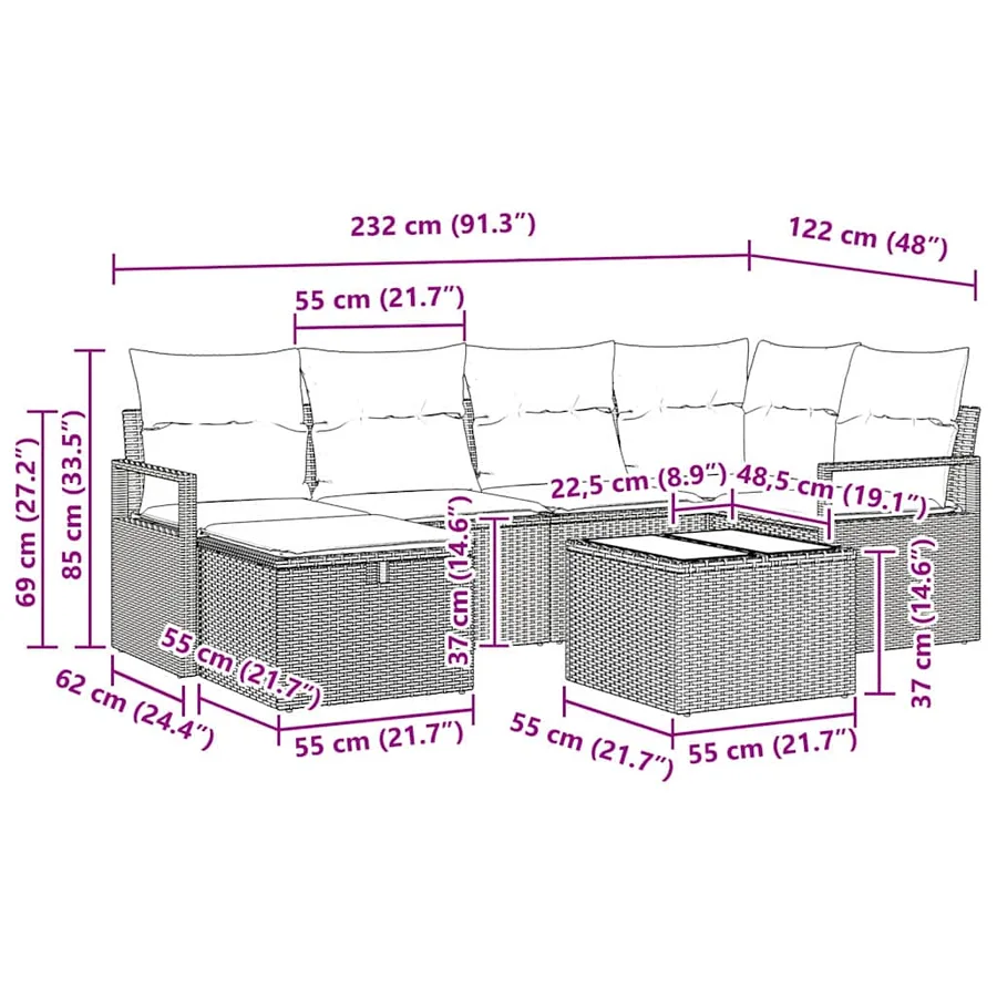 Ensemble de Canapés avec coussin avec stockage Noir polyrotin - 11