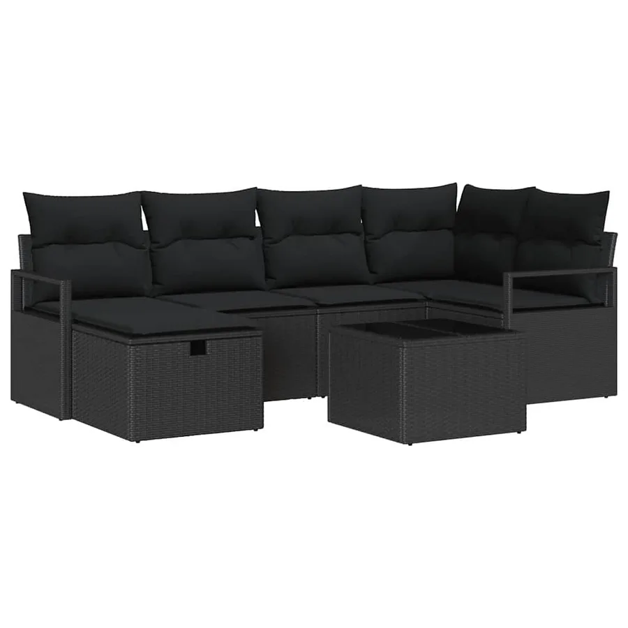 Ensemble de Canapés avec coussin avec stockage Noir polyrotin - 2