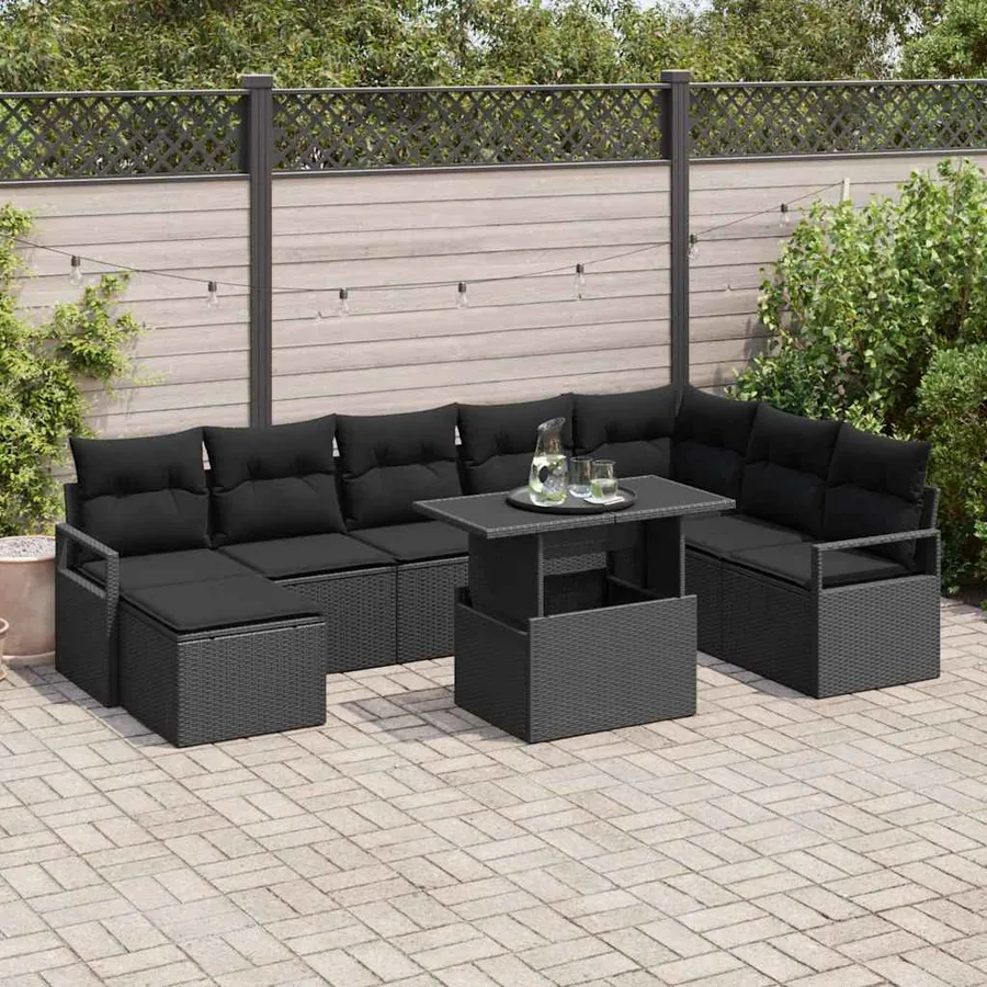 Ensemble de canapé de jardin avec coussin 9 pcs Noir