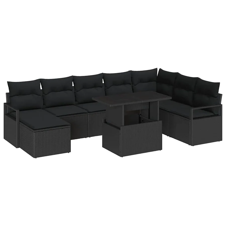 Ensemble de canapé de jardin avec coussin 9 pcs Noir - 2