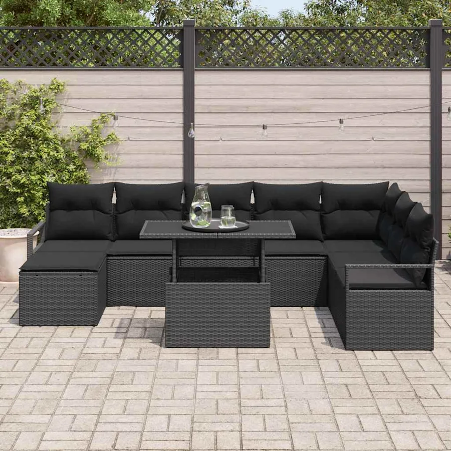 Ensemble de canapé de jardin avec coussin 9 pcs Noir - 3