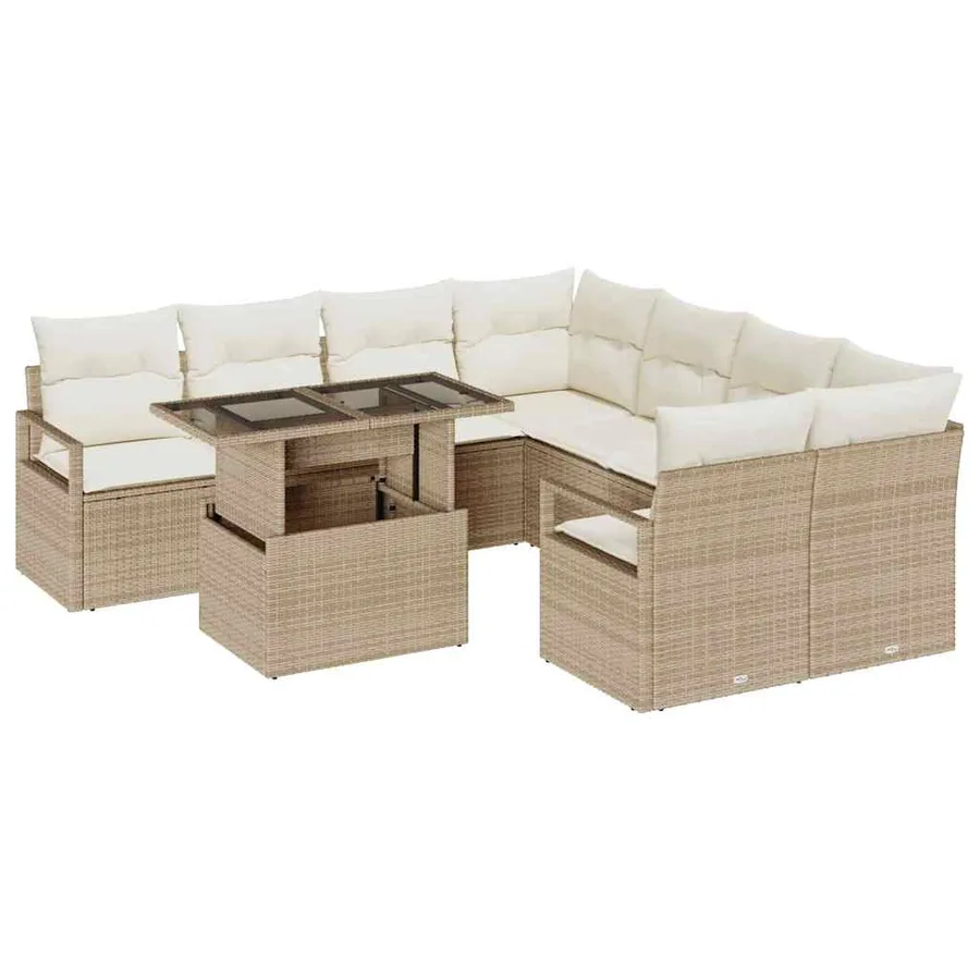 Ensemble de canapé de jardin 9 pcs Beige et crème polyrotin - 2
