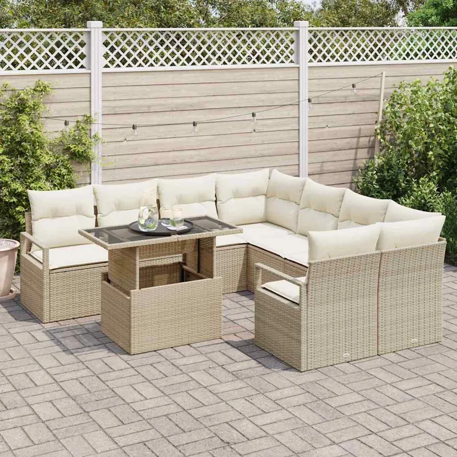 Ensemble de canapé de jardin 9 pcs Beige et crème polyrotin - 3