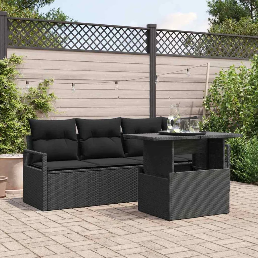 Ensemble de canapé de jardin avec stockage 5 pcs Noir polyrotin