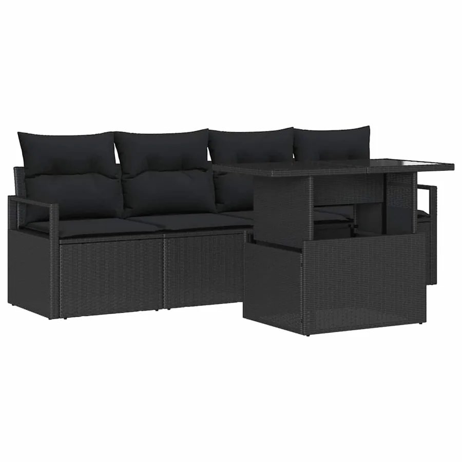 Ensemble de canapé de jardin avec stockage 5 pcs Noir polyrotin - 2
