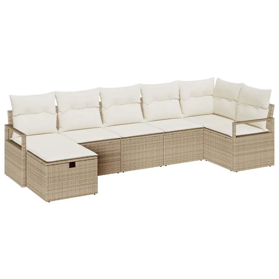 Ensemble de Canapés avec coussin 7 pcs Beige et crème polyrotin - 2