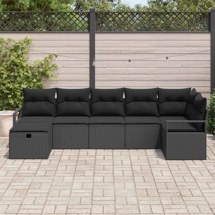 Ensemble de Canapés avec coussin 7 pcs Noir polyrotin - 3