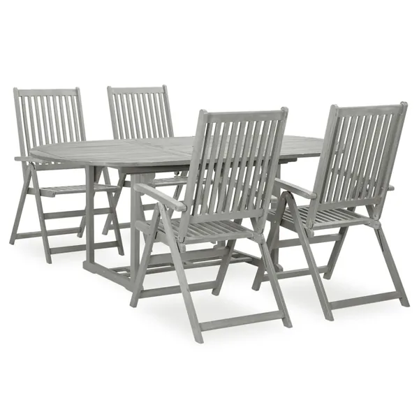 Ensemble de salle à manger de jardin 5 pièces (150-200) x 100 cm en bois d'acacia massif gris