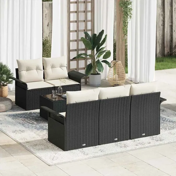 Ensemble de canapé de jardin avec coussin 6 pcs Noir et Crème
