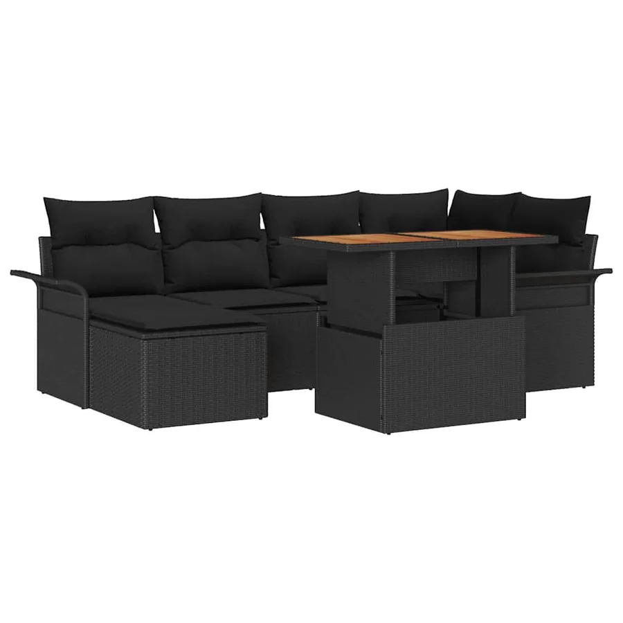 Ensemble de canapé de jardin avec coussin 7 pcs Noir polyrotin - 2