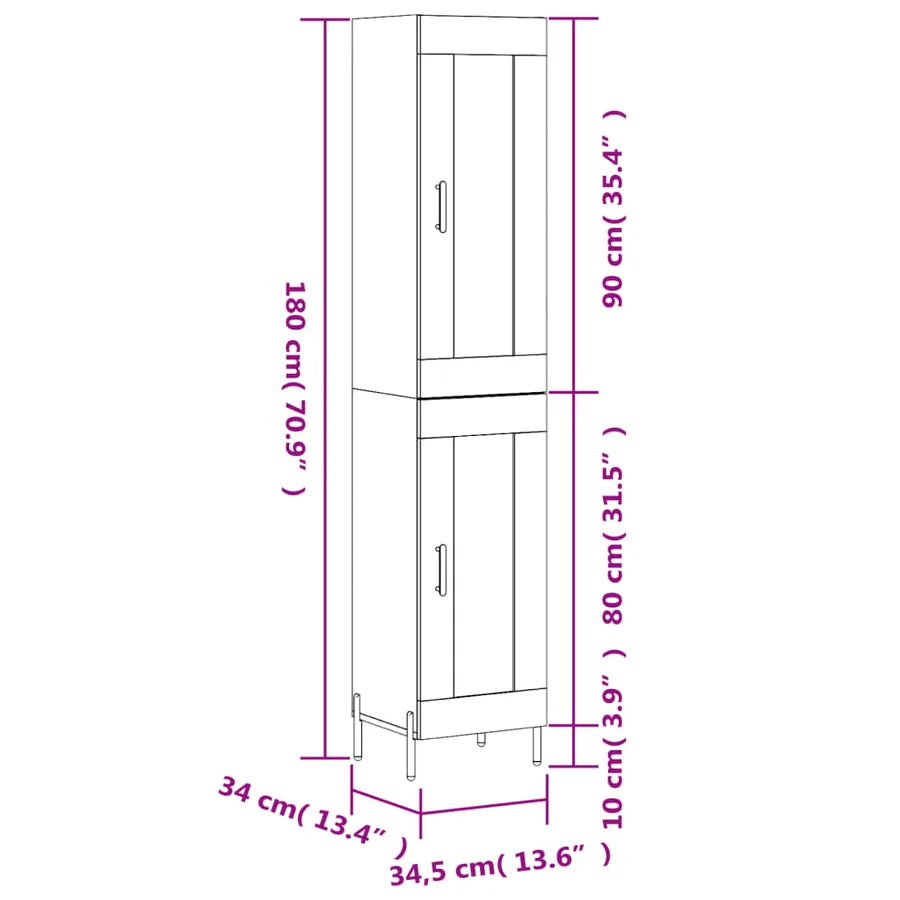 Buffet haut Blanc 34,5x34x180 cm Bois d'ingénierie - 13