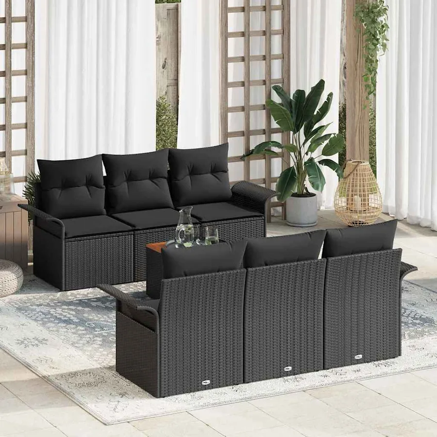 Ensemble de canapé de jardin avec stockage 7 pcs Noir polyrotin