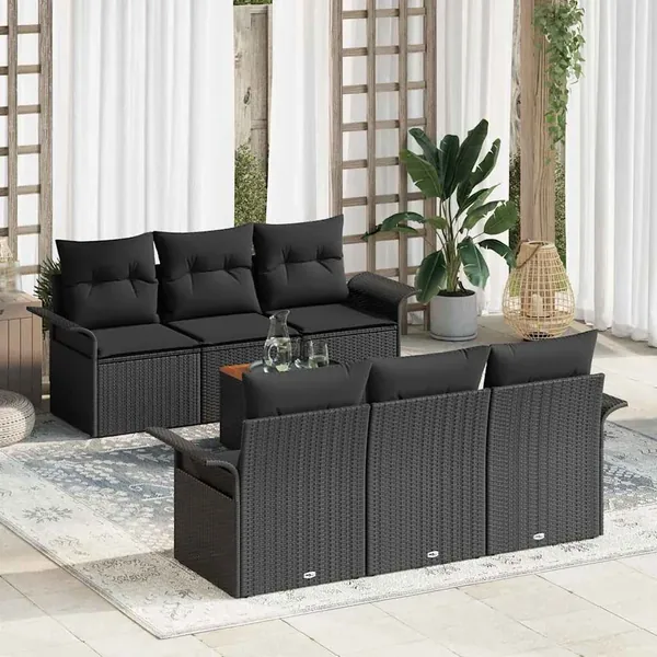 Ensemble de canapé de jardin avec stockage 7 pcs Noir polyrotin