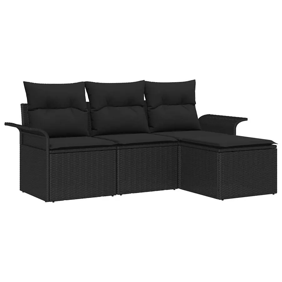Ensemble de Canapés avec coussin 4 pcs Noir polyrotin - 2