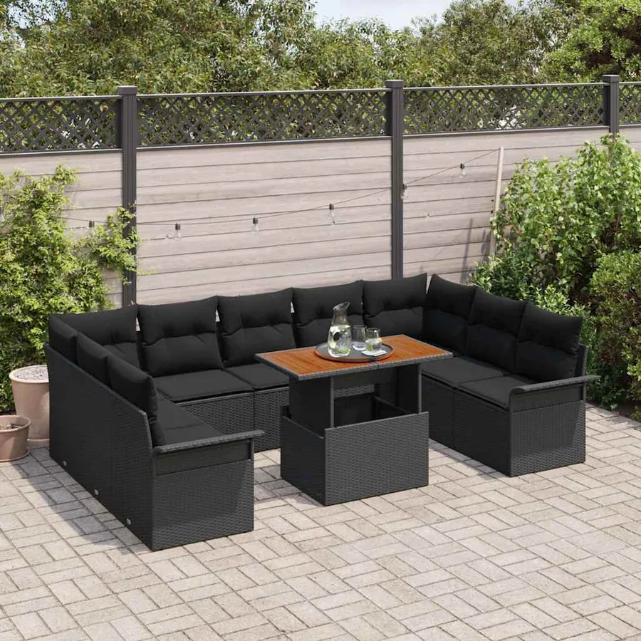 Ensemble de canapé de jardin avec coussin 10 pcs Noir - 3
