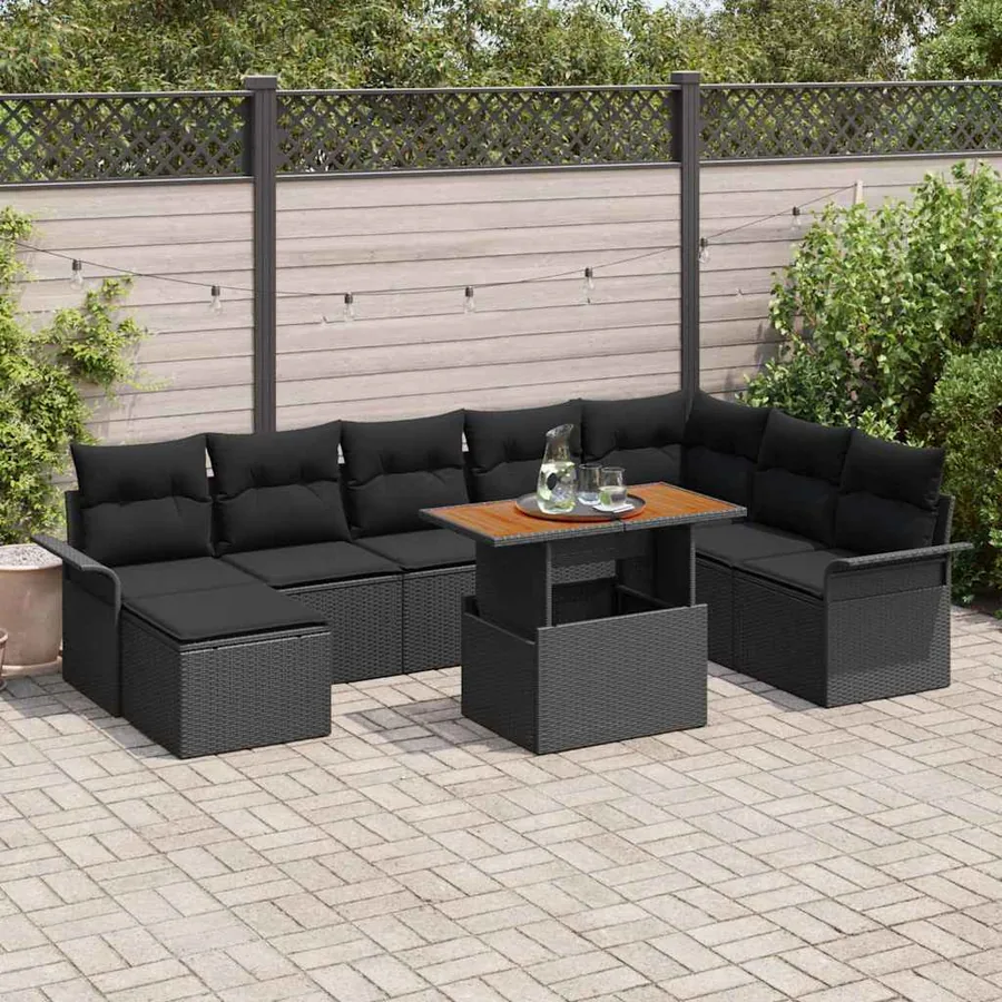 Ensemble de canapé de jardin avec coussin 9 pcs Noir