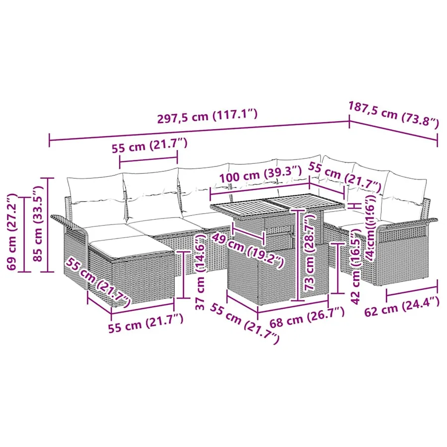 Ensemble de canapé de jardin avec coussin 9 pcs Noir - 12