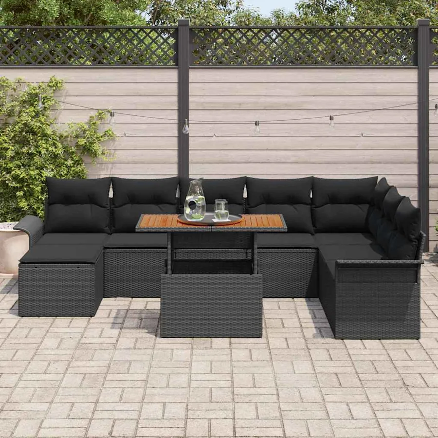 Ensemble de canapé de jardin avec coussin 9 pcs Noir - 3