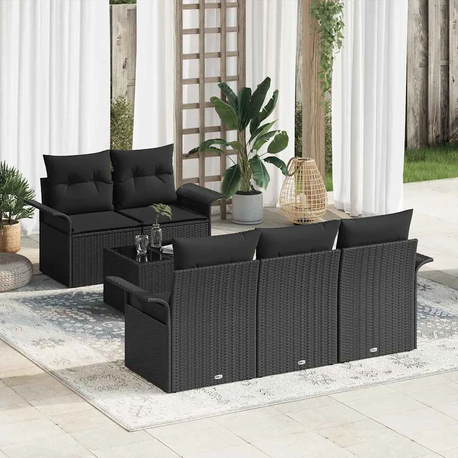 Ensemble de canapé de jardin avec coussin 6 pcs Noir