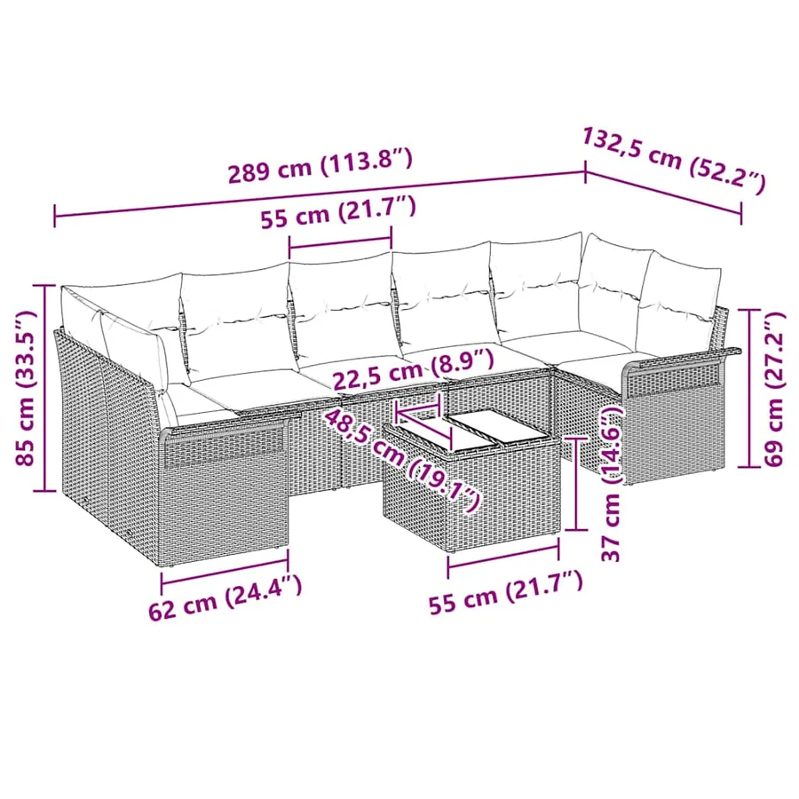 Ensemble de canapé de jardin 8 pcs Noir et Crème polyrotin - 17