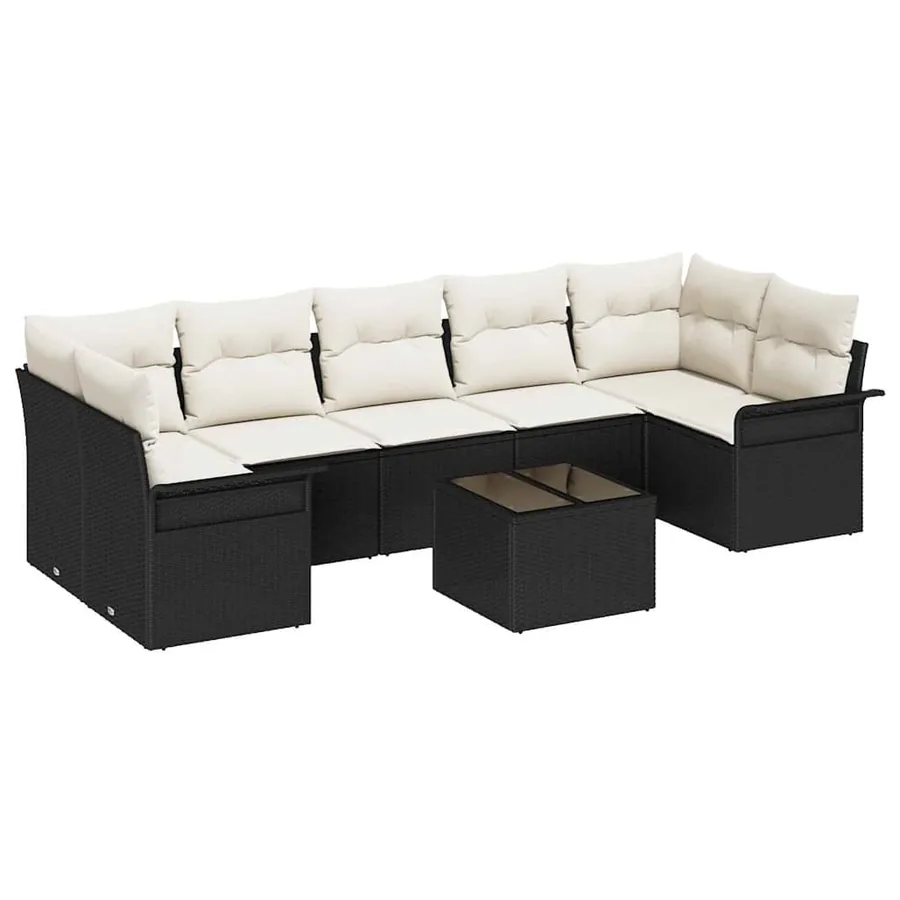 Ensemble de canapé de jardin 8 pcs Noir et Crème polyrotin - 2