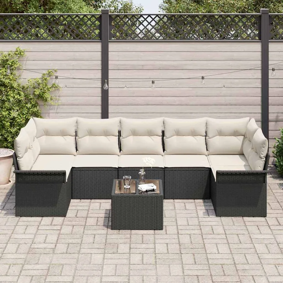 Ensemble de canapé de jardin 8 pcs Noir et Crème polyrotin - 3
