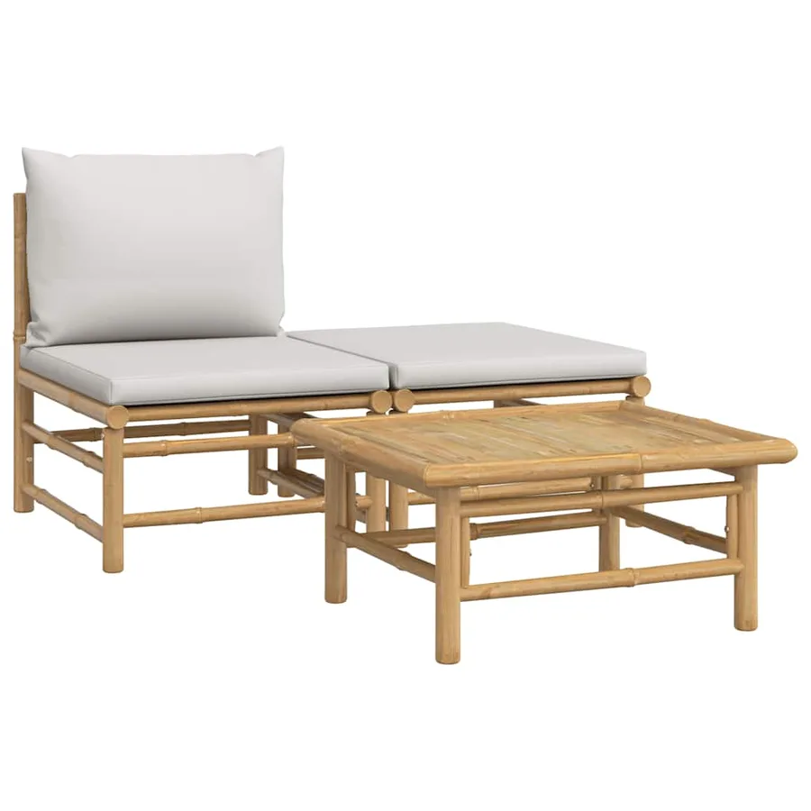Salon de jardin 3 pcs avec coussins gris clair bambou - 2