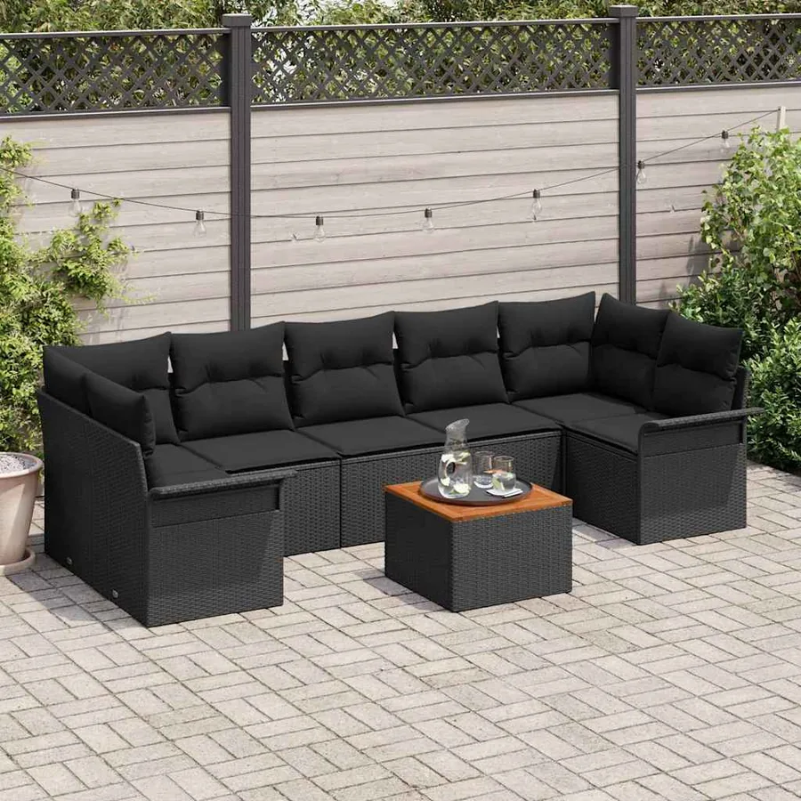 Ensemble de canapé de jardin avec stockage 8 pcs Noir polyrotin