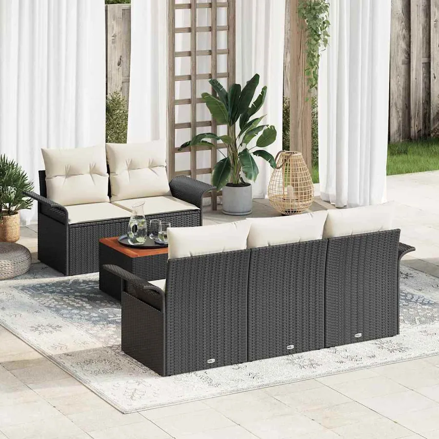 Ensemble de canapé de jardin 6 pcs Noir et Crème polyrotin