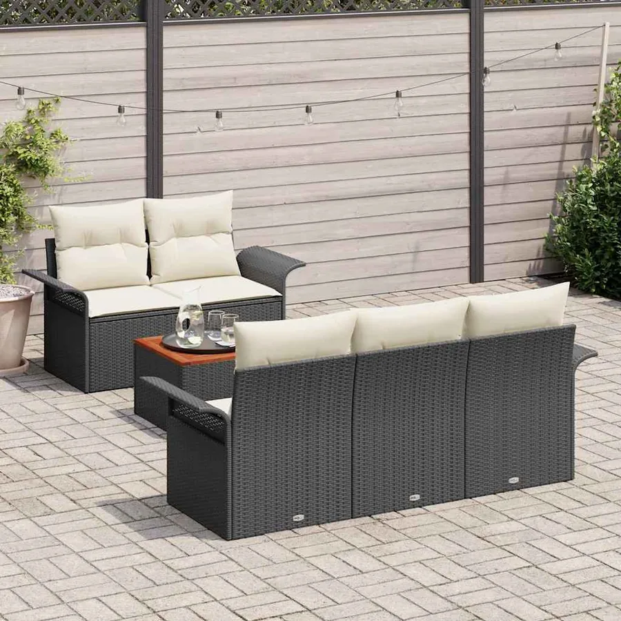 Ensemble de canapé de jardin 6 pcs Noir et Crème polyrotin - 3