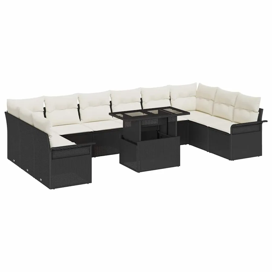 Ensemble de canapé de jardin 11 pcs Noir Poly Rattan