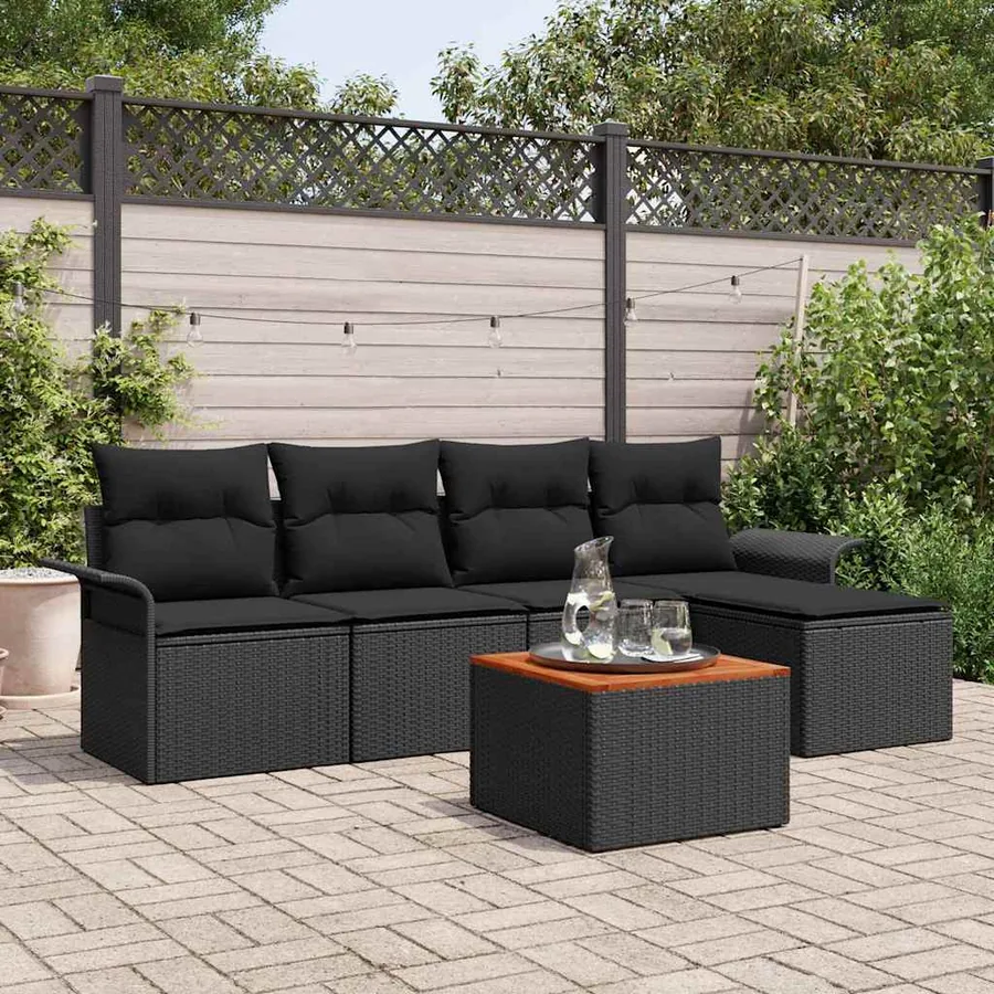 Ensemble de canapé de jardin avec stockage 6 pcs Noir polyrotin