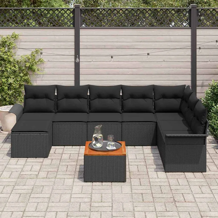 Ensemble de canapé de jardin avec stockage 9 pcs Noir polyrotin - 3