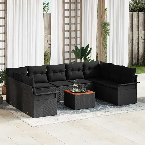 Ensemble de canapé de jardin 10 pcs Noir polyrotin