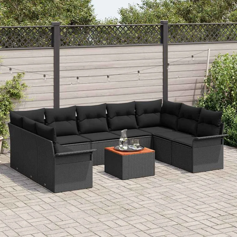 Ensemble de canapé de jardin 10 pcs Noir polyrotin - 3