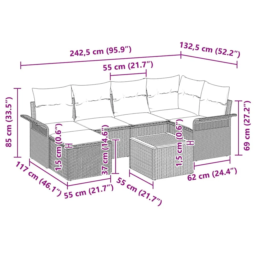 Ensemble de canapé de jardin avec stockage 7 pcs Noir polyrotin - 15