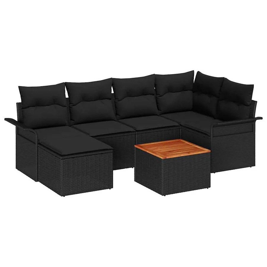 Ensemble de canapé de jardin avec stockage 7 pcs Noir polyrotin - 2