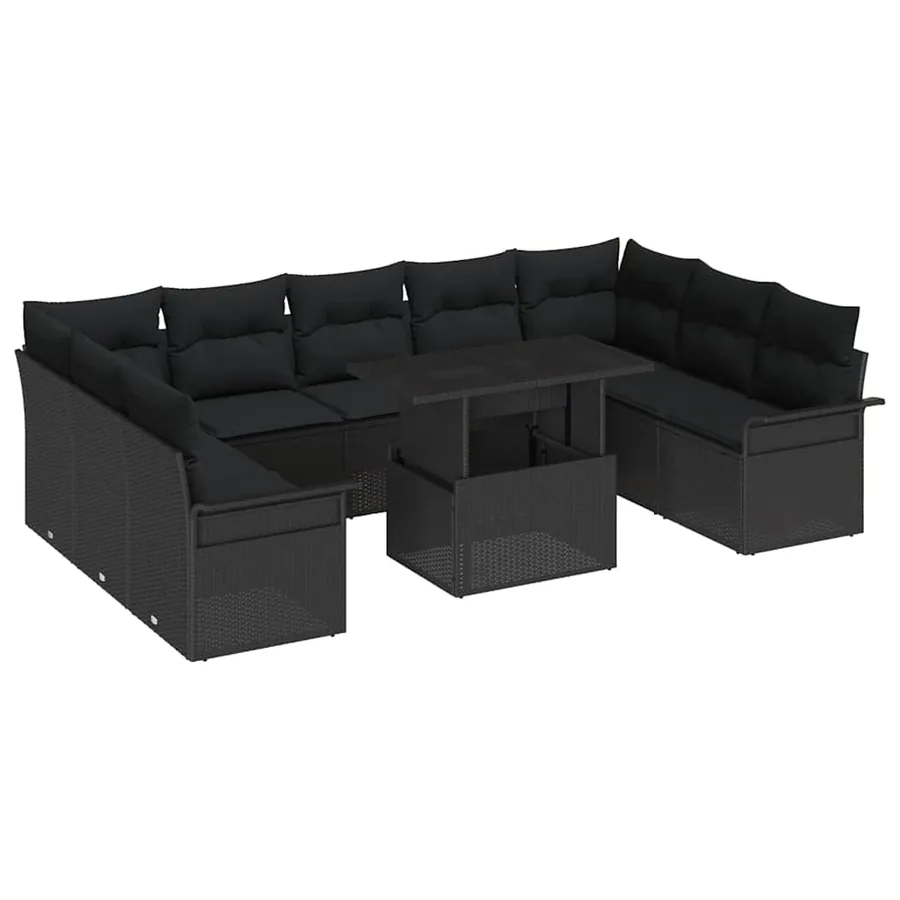 Ensemble de canapé de jardin 10 pcs Noir Poly Rattan