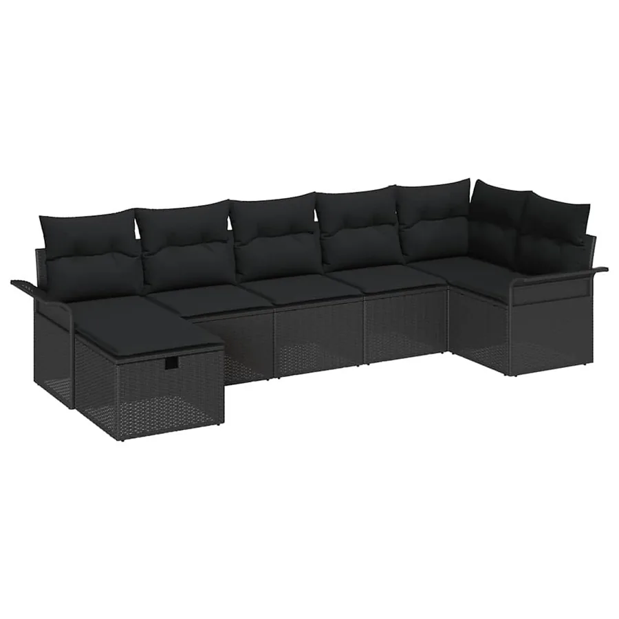 Ensemble de canapé de jardin avec coussin 7 pcs Noir polyrotin - 2