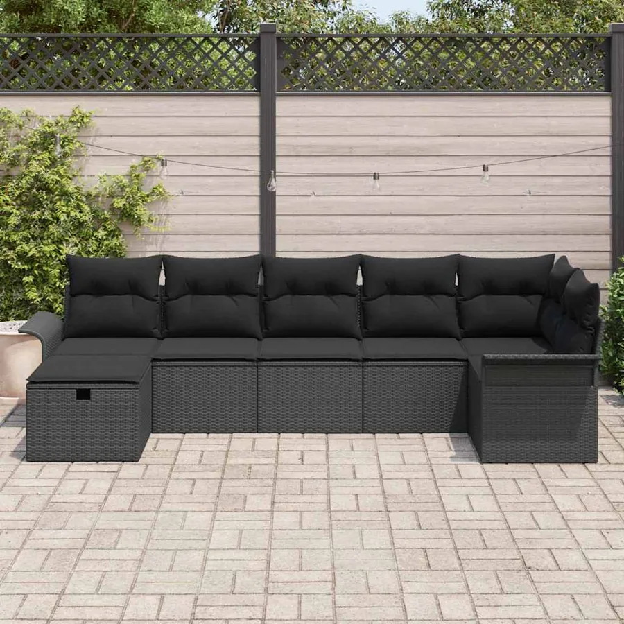 Ensemble de canapé de jardin avec coussin 7 pcs Noir polyrotin - 3