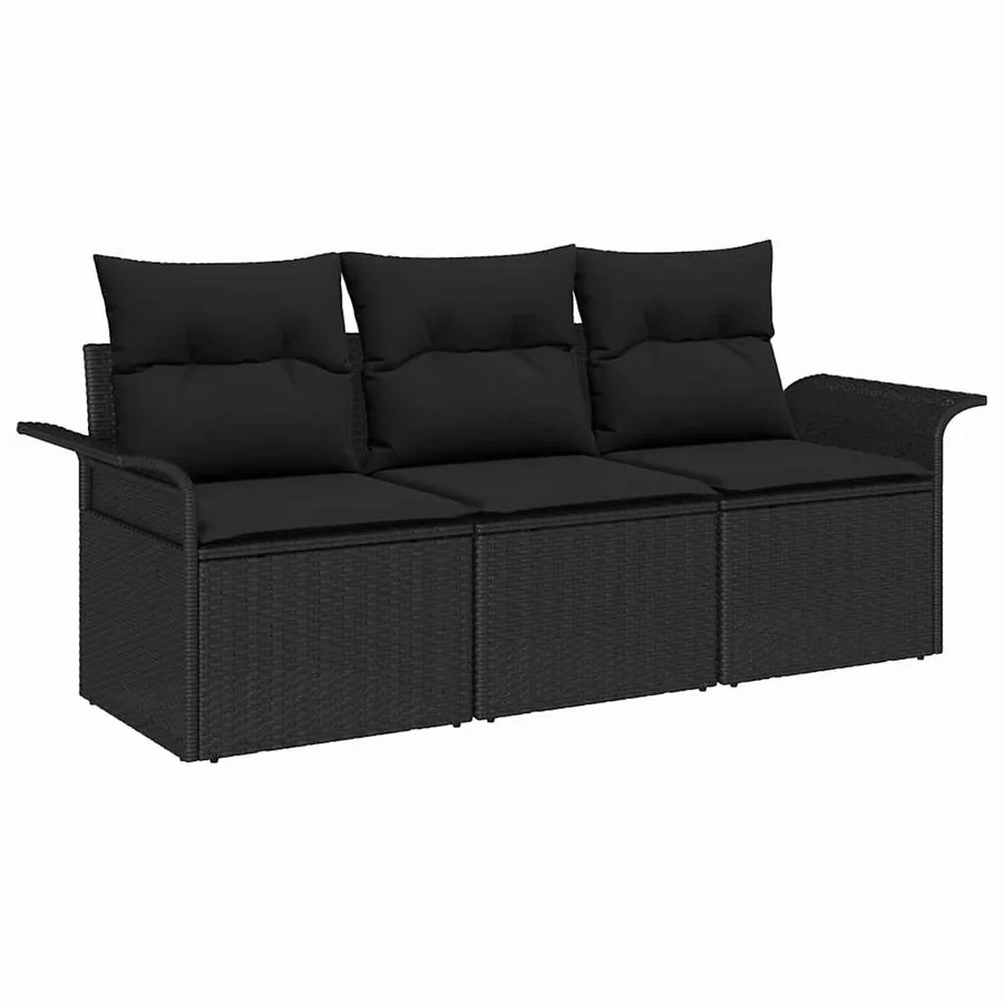 Ensemble de Canapés avec coussin 3 pcs Noir polyrotin - 2