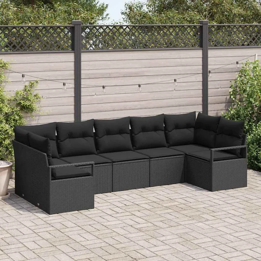 Ensemble de canapé de jardin avec coussin 7 pcs Noir polyrotin