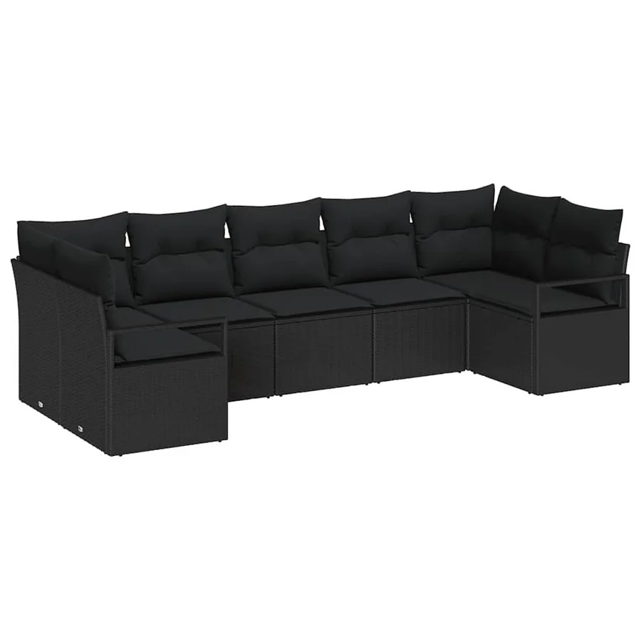 Ensemble de canapé de jardin avec coussin 7 pcs Noir polyrotin - 2