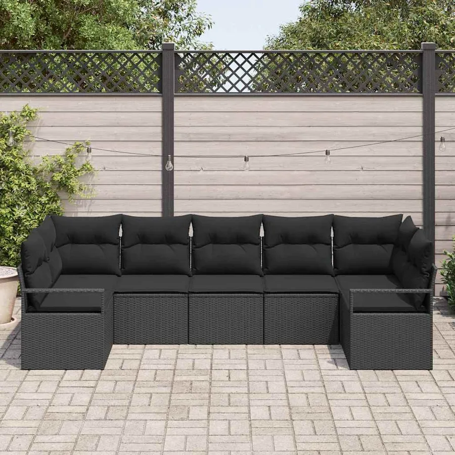 Ensemble de canapé de jardin avec coussin 7 pcs Noir polyrotin - 3